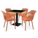 Ver imagem 1 de Conjunto Mesa de Jantar Quadrada Venezia 70x70cm Preta com 4 Cadeiras Estofadas Marcela - Marrom