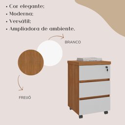 Gaveteiro 3 Gavetas com Rodinhas e Chave para Escritório - 7