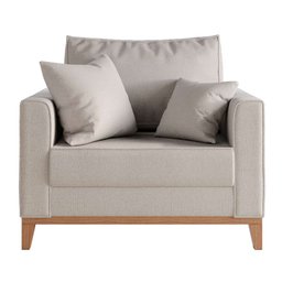 Poltrona Beny Pés E Base Em Madeira Linho Cru Rr Decor - 1