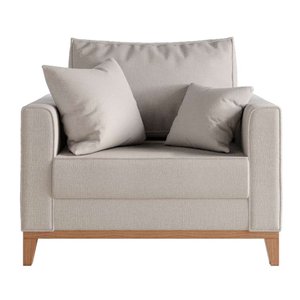 Poltrona Beny Pés E Base Em Madeira Linho Cru Rr Decor