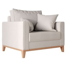 Poltrona Beny Pés E Base Em Madeira Linho Cru Rr Decor - 3