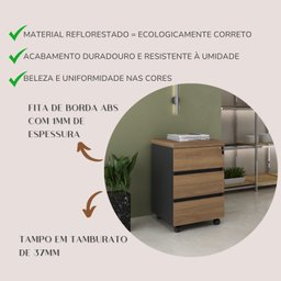 Gaveteiro 3 Gavetas com Rodinhas e Chave para Escritório - 13