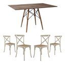 Ver imagem 1 de Jogo de Mesa Eiffel Retangular Tampo de Madeira 120x75cm Amêndoa com 4 Cadeiras Katrina Off White