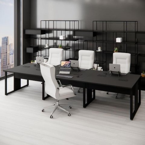 Plataforma de Trabalho para 6 Pessoas F5 MDF MDP 360cm Preto F5 Office