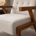 Ver imagem 2 de Kit 2 Poltronas Zara Tecido Linho Moderna Decorativa Braços Pés Madeira Maciça para Sala de Estar Es