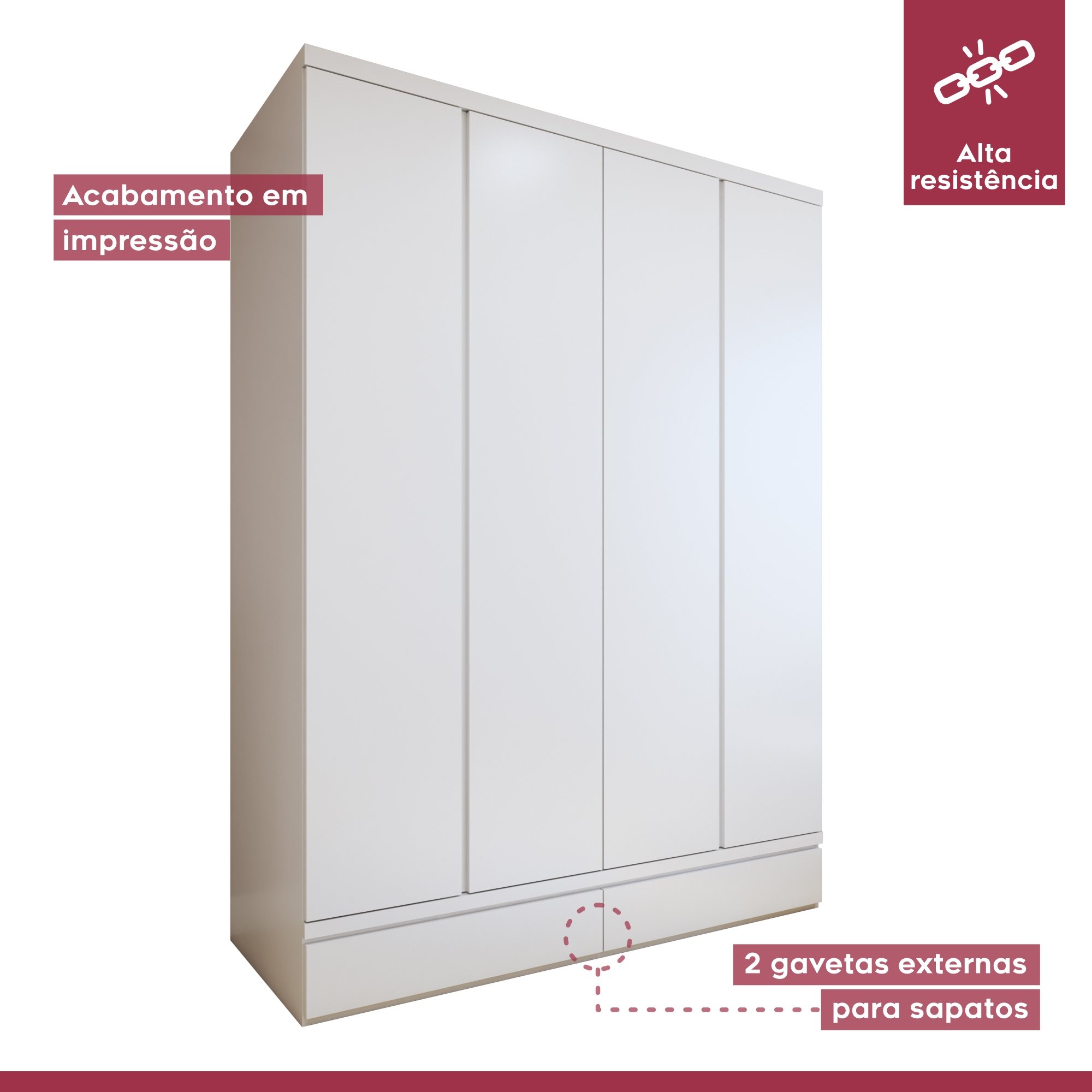 Guarda-roupa 4 Portas 3 Gavetas 100% Mdf Urbano - 7