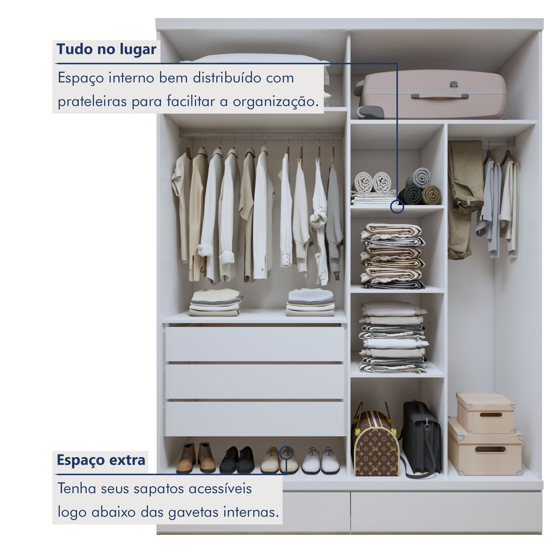 Guarda-roupa 4 Portas 3 Gavetas 100% Mdf Urbano - 4