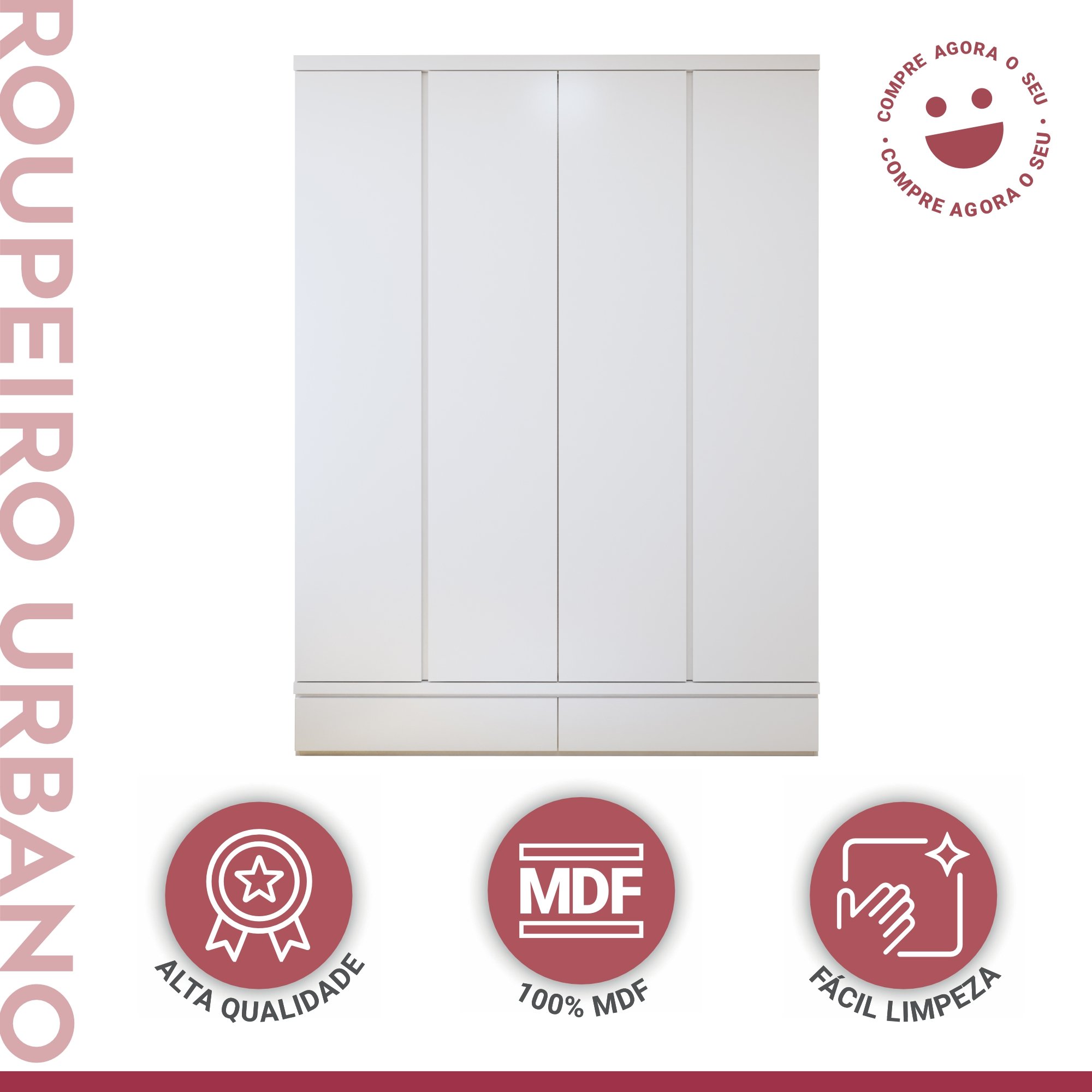 Guarda-roupa 4 Portas 3 Gavetas 100% Mdf Urbano - 3