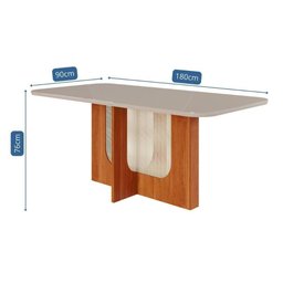 Mesa para Cozinha Louise com Tampo Madeirado com Vidro 180x90cm Cinamomo Off White Cimol - 3