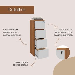 Gaveteiro Alto Arquivo para Pasta Suspensa com Chave, para Escrirório e Recepção - 7