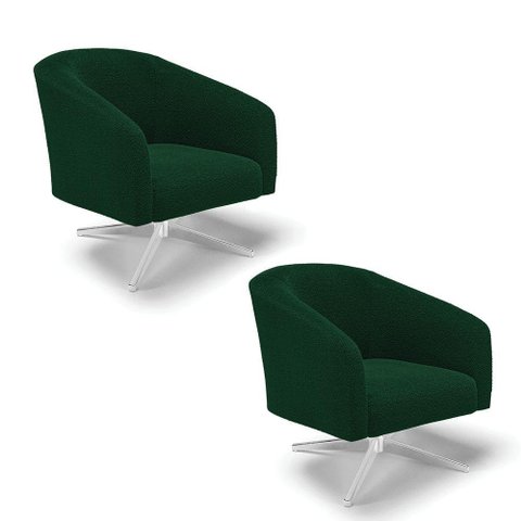 Cadeira Sala de Jantar Giratória Cromada Kit 2 Stella Bouclê D03 - D'Rossi Cor Verde