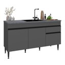 Ver imagem 1 de Balcão de Cozinha Gabinete Pia 150cm 3 Portas 1 Gaveta Milano Multimóveis Mp2387 Cinza