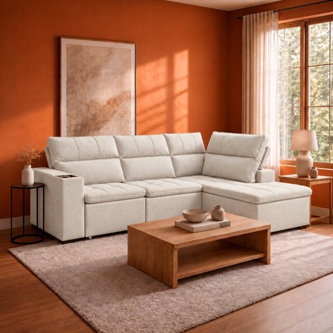 Sofá de Canto Apolo 2,80m com Chaise Direita Retrátil Reclinável Apolo Casa