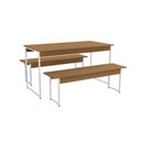 Ver imagem 1 de Conjunto: Mesa de Cozinha Industrial Li013 C/ Tampo Madeirado 136x72cm C/ 2 Bancos Canela/branco -