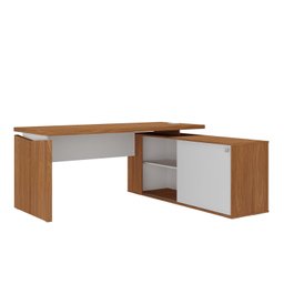Mesa para Escritório Diretor em L Escrivaninha Porta de Correr e Caixa de Tomada - 3