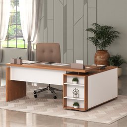 Mesa para Escritório Diretor em L Escrivaninha Porta de Correr e Caixa de Tomada - 2