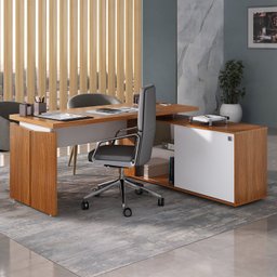 Mesa para Escritório Diretor em L Escrivaninha Porta de Correr e Caixa de Tomada - 6