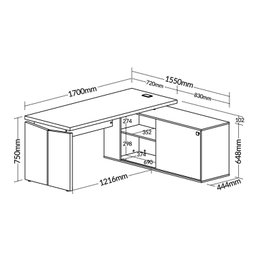 Mesa para Escritório Diretor em L Escrivaninha Porta de Correr e Caixa de Tomada - 4