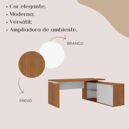 Mesa para Escritório Diretor em L Escrivaninha Porta de Correr e Caixa de Tomada - 13