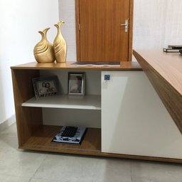 Mesa para Escritório Diretor em L Escrivaninha Porta de Correr e Caixa de Tomada - 19