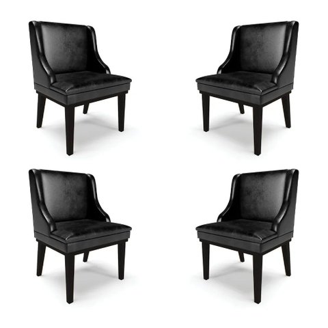 Kit 4 Cadeiras Decorativas Sala de Jantar Base Fixa de Madeira Firenze Pu Preto Brilho