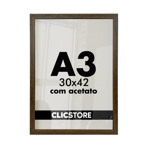 Kit 03 Molduras A3 30x42cm com Acetato e Fundo para Quadros Diplomas Certificados Fotos Cor: Tabaco
