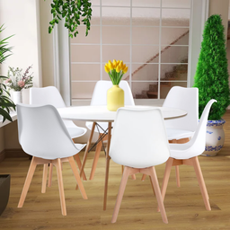 Conjunto Mesa de Jantar Redonda Eiffel 120cm com 6 Cadeiras Estofadas Saarinen – Tampo Mdf. - 4