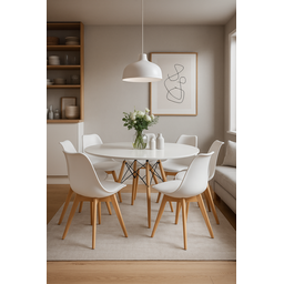 Conjunto Mesa de Jantar Redonda Eiffel 120cm com 6 Cadeiras Estofadas Saarinen – Tampo Mdf. - 1