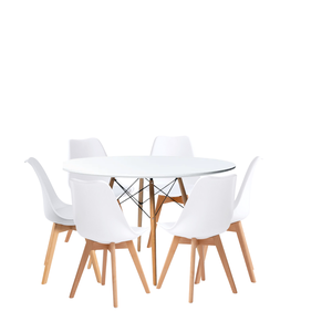 Conjunto Mesa de Jantar Redonda Eiffel 120cm com 6 Cadeiras Estofadas Saarinen – Tampo Mdf.