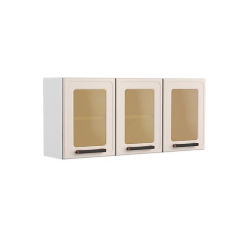Módulo Cozinha Bertolini Origens Armário 7009 3 Portas c/ Vidro Branco/Areia