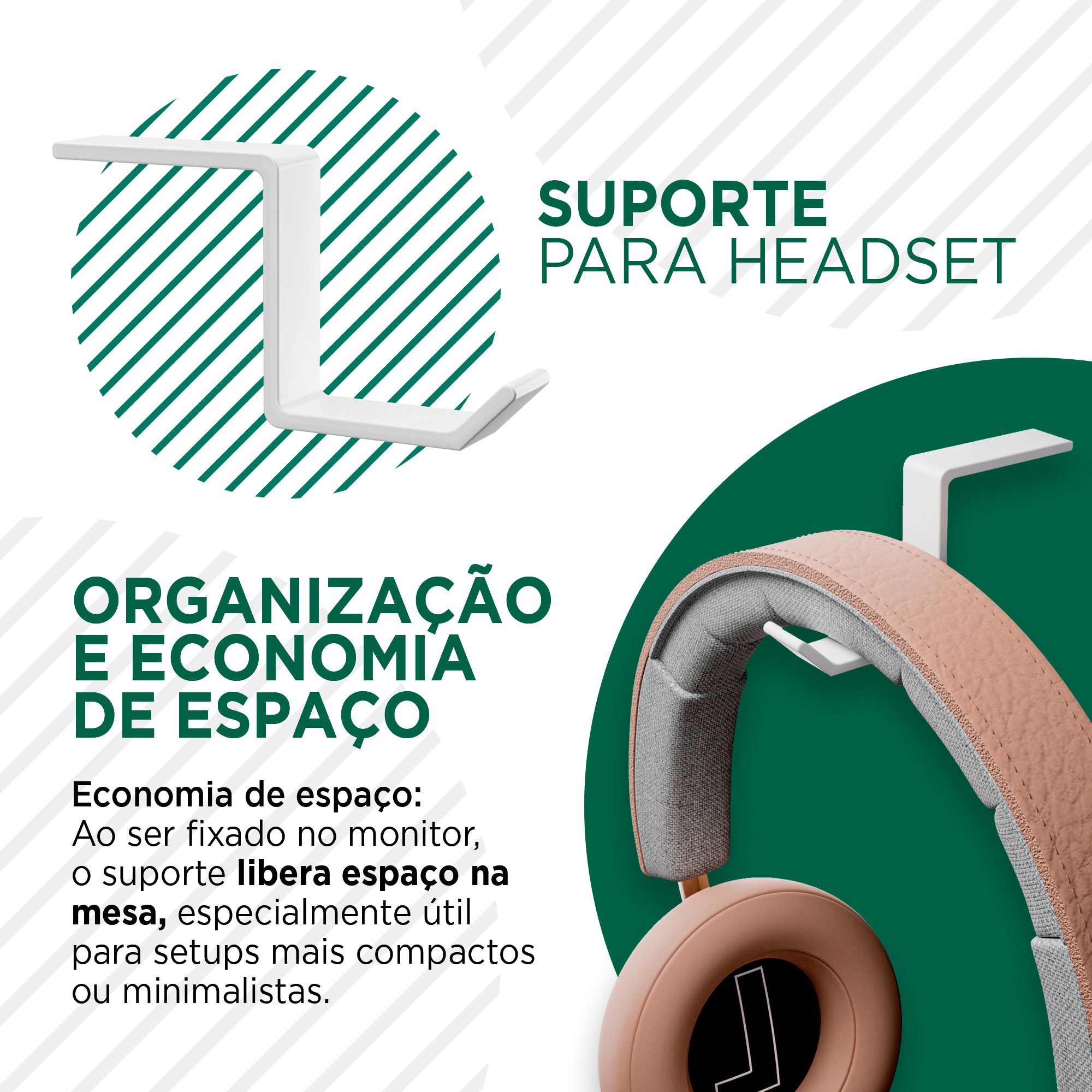 Suporte para Headphone Moderno: Ideal para Fones de Ouvido em Monitores-branco - 6