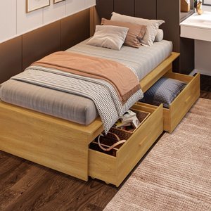 Cama Box Solteiro 02 Gavetas Dengo:freijó