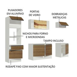 Armário de Cozinha Completa Madesa Diamante com Balcão e Tampo Branco/Rustic - 5