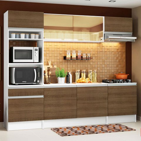 Armário de Cozinha Completa Madesa Diamante com Balcão e Tampo Branco/Rustic