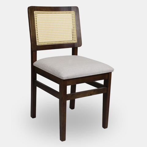 Cadeira de Madeira com Telinha Bogotá Cor Imbuia Estofado Facto Garden Bege Acinzentado