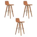 Ver imagem 2 de Kit 3 Banquetas Altas Luxo Linea Aço Champanhe Linho Terracota Base Carvalho