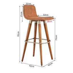 Kit 3 Banquetas Altas Luxo Linea Aço Champanhe Linho Terracota Base Carvalho - 5