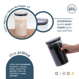 Pote de acrílico 1,2L com tampa transparente circular empilhável - Oikos - 4