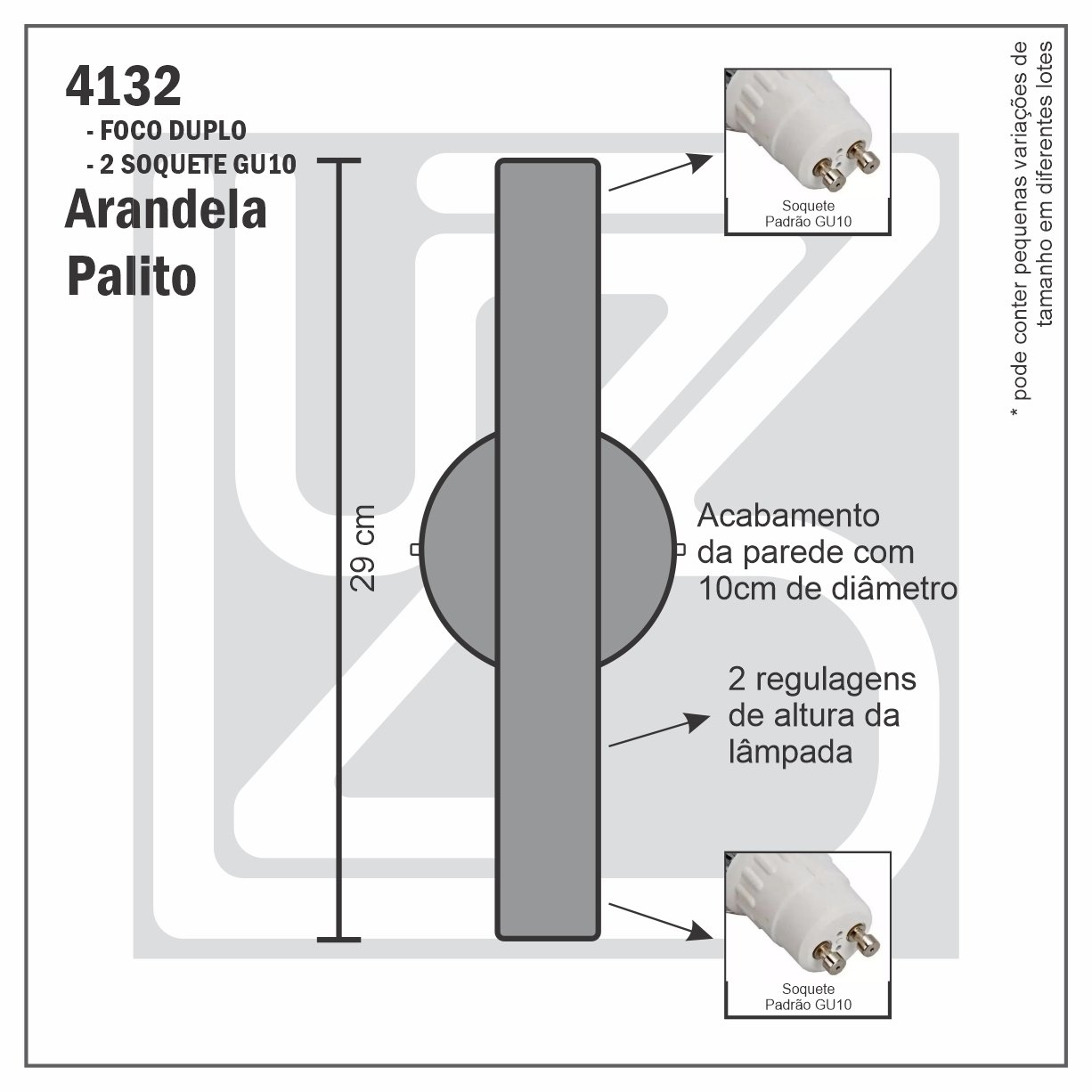 Kit 2 Arandela Foco Duplo Slim Palito - Preto + LED GU10 - 7