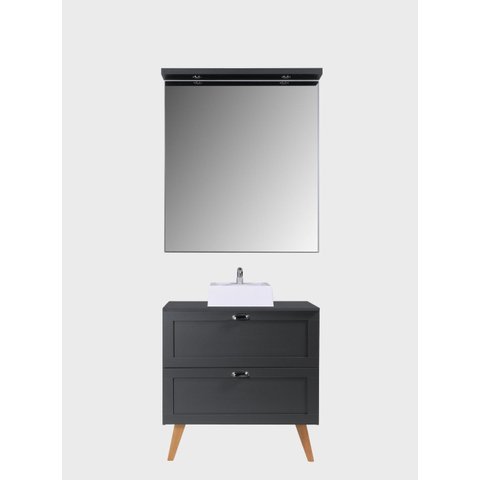 Gabinete para Banheiro com Tampo Cuba e Espelheira 80cm Retro Mdf Grafite Milano - On Móveis