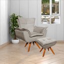 Ver imagem 2 de Kit 2 Puff's Decorativos Base Giratória em Madeira Charger Suede Nude - Gran Belo