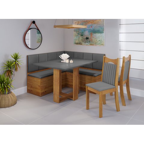 Conjunto Canto Alemão Baú América com Mesa de Jantar Retangular 1,20x80 e 2 Cadeiras Dalas