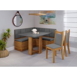 Conjunto Canto Alemão Baú América com Mesa de Jantar Retangular 1,20x80 e 2 Cadeiras Dalas Yescasa Cinza/Mel/Brilho/Grafite - 1 Conjunto Canto Alemão Baú América com Mesa de Jantar Retangular 1,20x80 e 2 Cadeiras Dalas Yescasa Cinza/Mel/Brilho/Grafite - 1