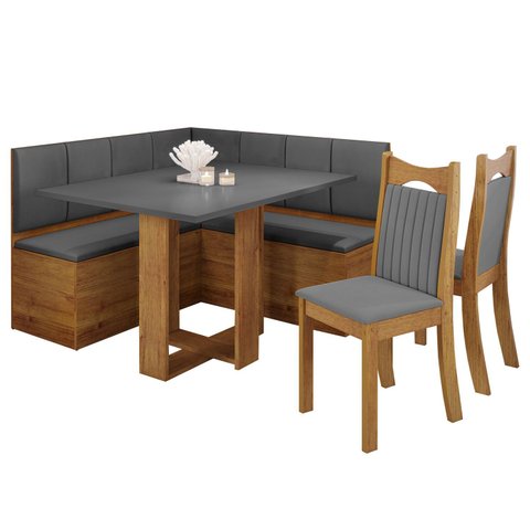 Conjunto Canto Alemão Baú América com Mesa de Jantar Retangular 1,20x80 e 2 Cadeiras Dalas