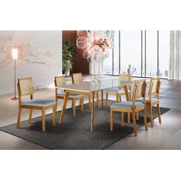 Conjunto Sala de Jantar 6 Lugares Aline Mesa e Cadeiras Madeira Maciça Encosto Telinha - 1