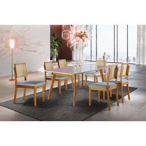Conjunto Sala de Jantar 6 Lugares Aline Mesa e Cadeiras Madeira Maciça Encosto Telinha