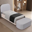 Ver imagem 1 de Cabeceira Cama Box 100cm Lanna com Puff Recamier Doha W01 Linho Cinza - Lyam Decor