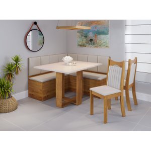 Conjunto Canto Alemão Baú América com Mesa de Jantar Retangular 1,20x80 e 2 Cadeiras Dalas