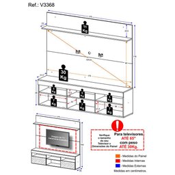 Rack com Espelho e Painel com Suporte TV 65" Madri V3368 - 4