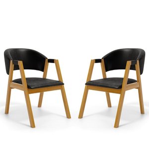 Kit com 2 Cadeiras Leticia Madeira Maciça Estofada para Mesa de Jantar Courino Preto 503